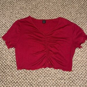 SHEIN Red Ruched V-Neck Crop Top